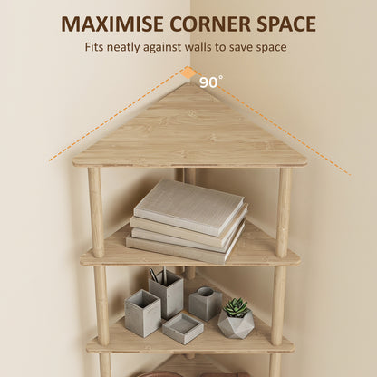 5-Tier Corner Storage Shelf for Living Room, Natural Wood Finish