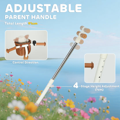 Kids Tricycle for 2-5 Years Old, 2-In-1 Toddler Trike with Adjustable Parent Handle, Pedals, Footrests, Storage Basket, 3 Wheel Bike for Boys and Girls, White