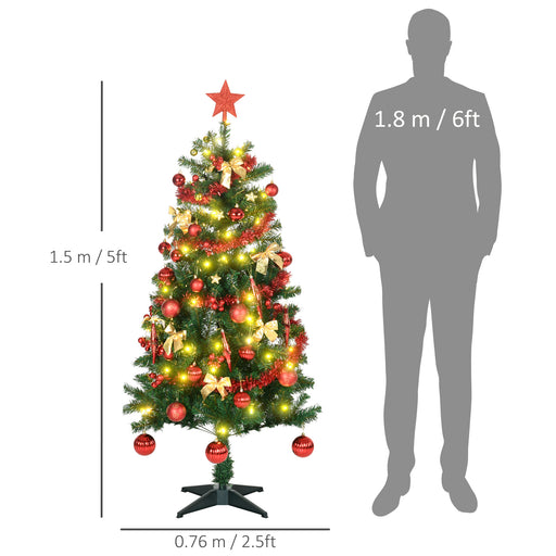 5ft Artificial Decorated Christmas Tree with LED Lights, Auto Open