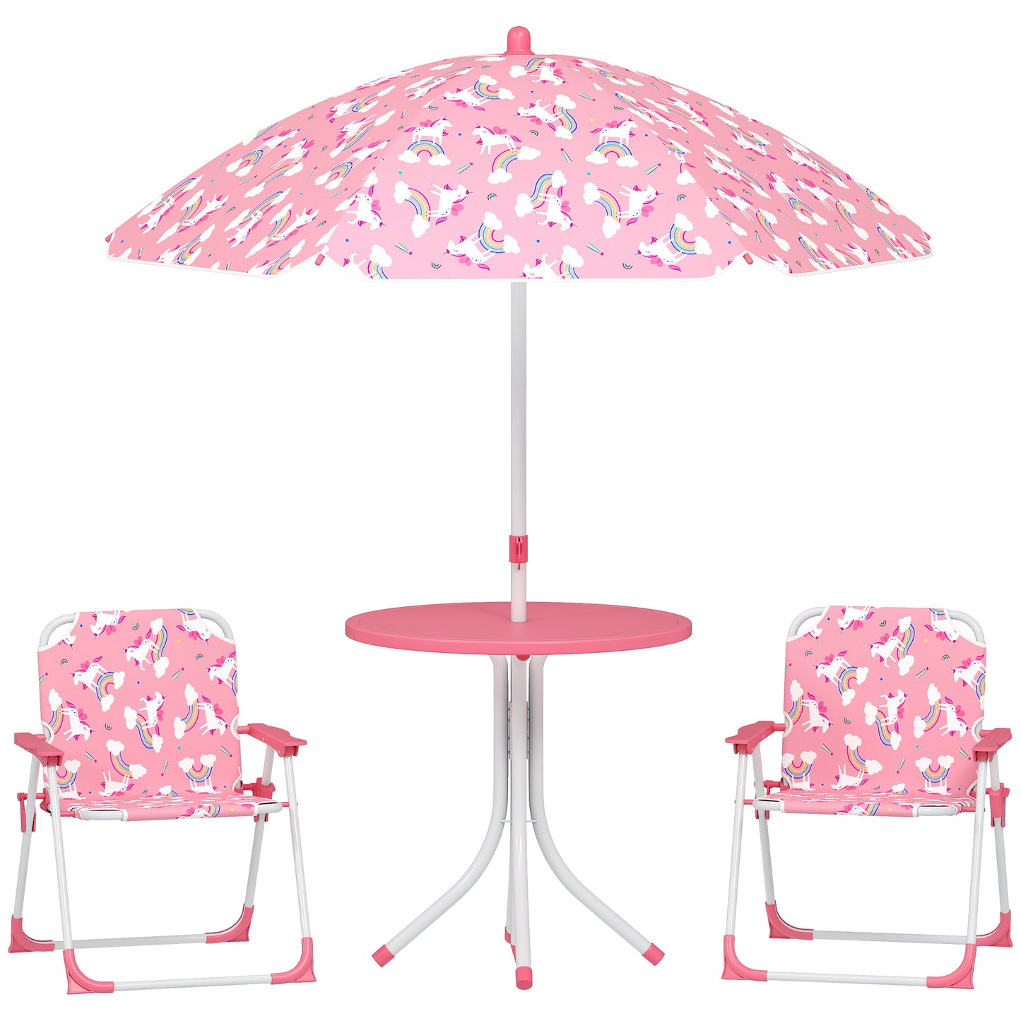Kids Garden Furniture with 2 Folding Chairs and Umbrella, Pink