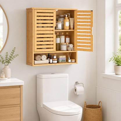 Wall Mounted Bathroom Cabinet with 2 Louvered Doors, Open Shelf