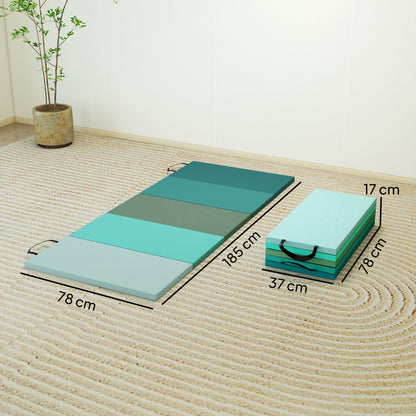 6FT Foldable Gymnastics Mat, 3.2 cm Thick Crash Mat with Carry Strap Handles for Home Training, Mixed Green