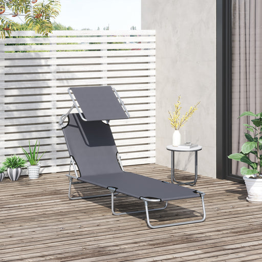 Reclining Chair Sun Lounger Folding Lounger Seat with Sun Shade Awning Beach Garden Outdoor Patio Recliner Adjustable (Grey)