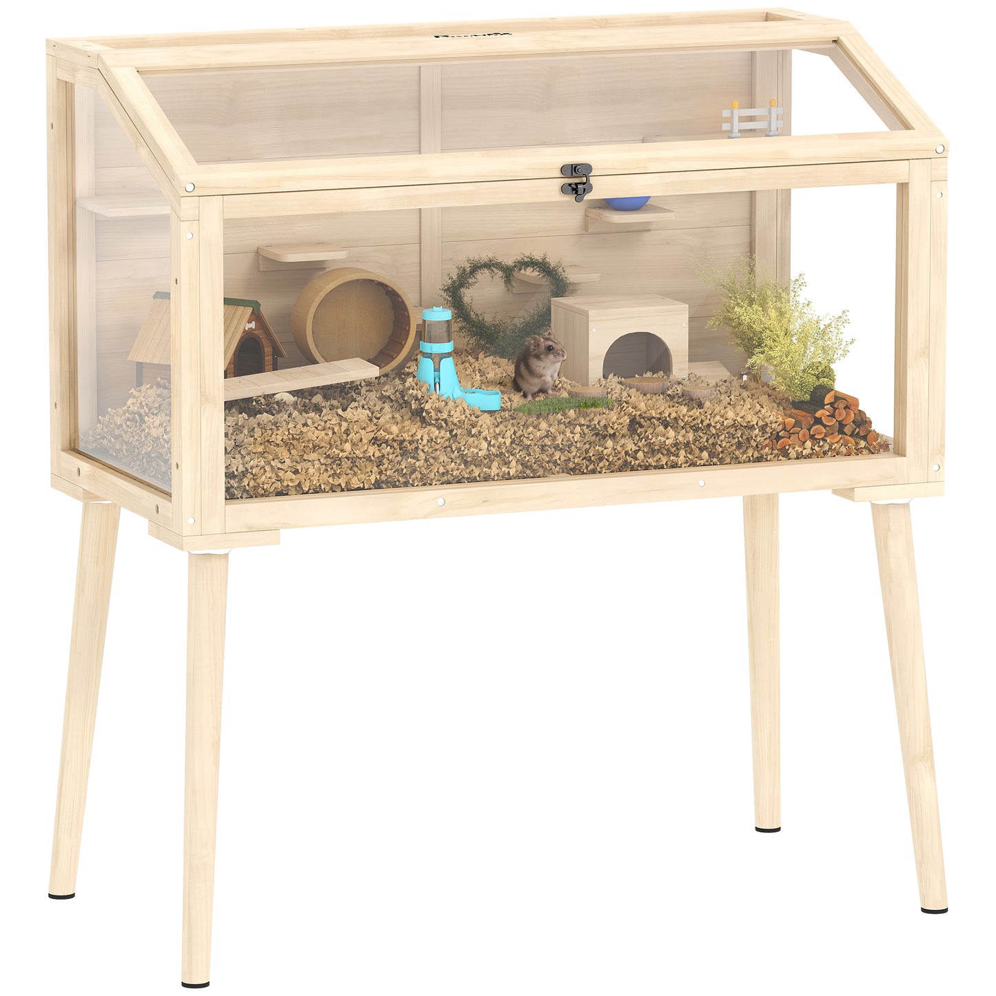 Wooden Hamster Cage, Gerbils Cage with Openable Top and Seesaws