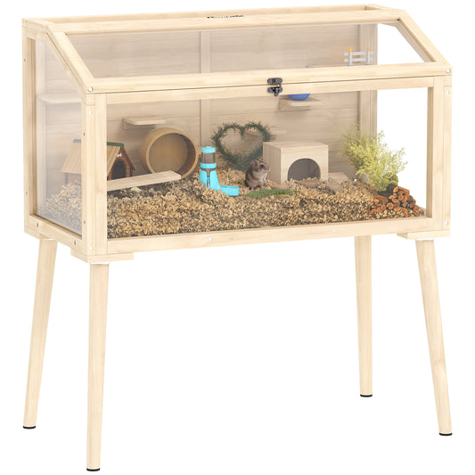 Wooden Hamster Cage, Gerbils Cage with Openable Top and Seesaws