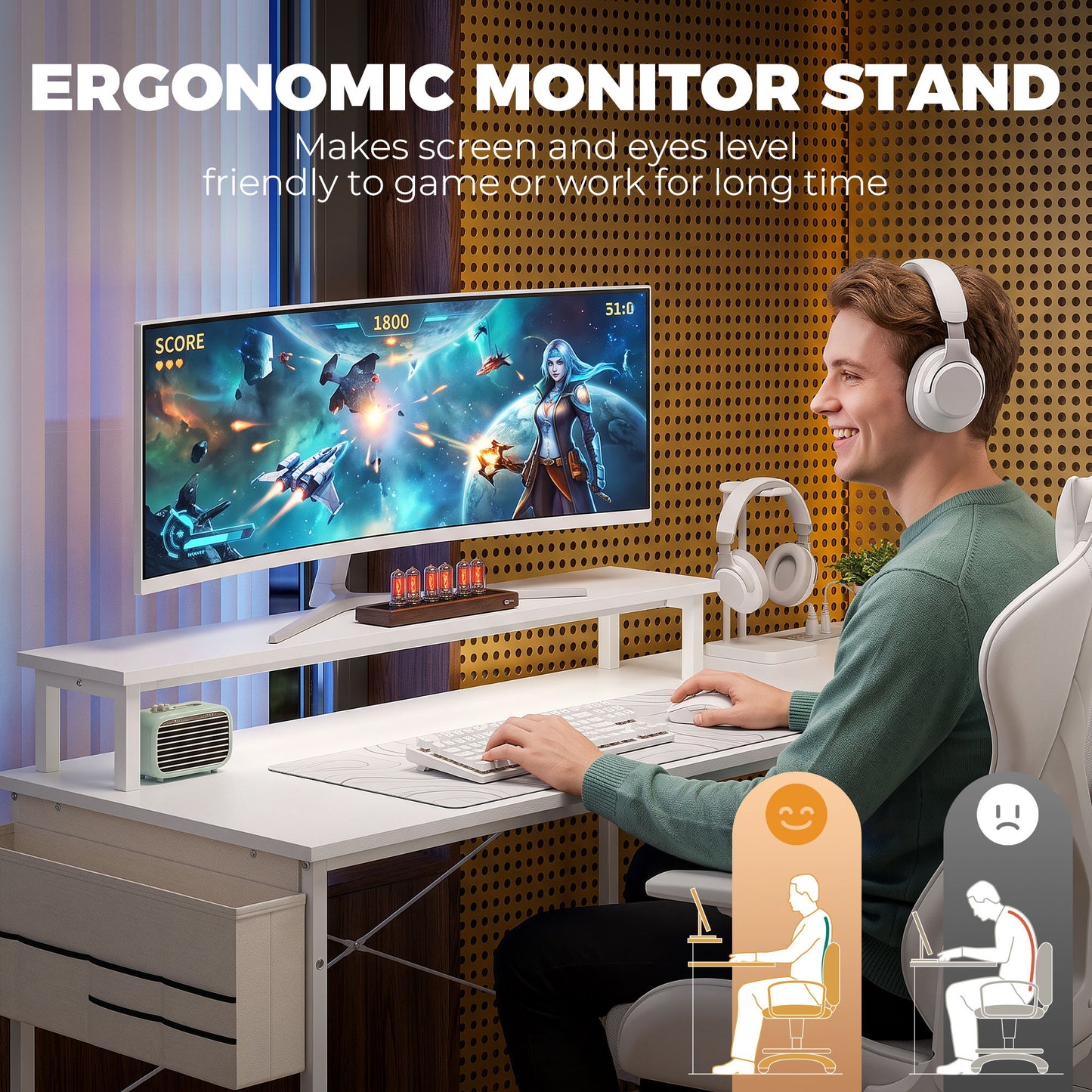 L Shaped Gaming Desk Reversible USB 150 cm White