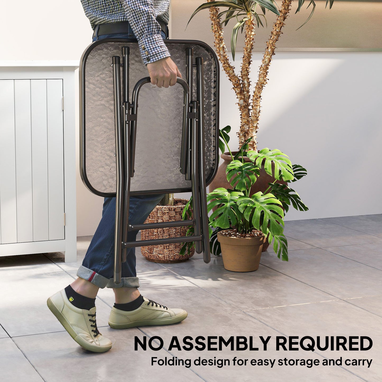 Folding Garden Table Square Foldable Table with Safety Buckle Black