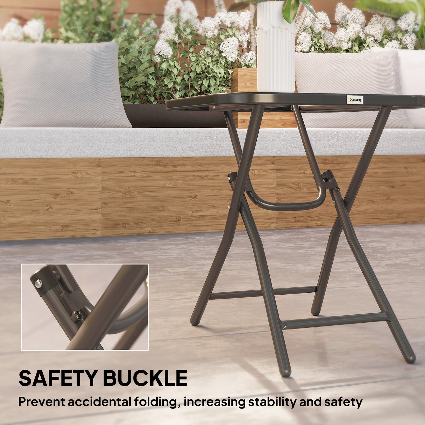 Folding Garden Table Square Foldable Table with Safety Buckle Black