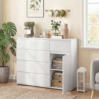 Sideboard Storage Cabinet, Kitchen Cupboard with 5 Drawers, White wood finish
