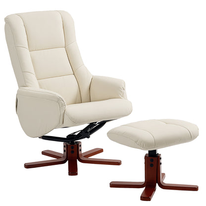 Recliner Armchair with Wood Base, Upholstered Reclining Chair, Cream