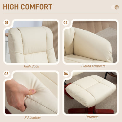 Recliner Armchair with Wood Base, Upholstered Reclining Chair, Cream