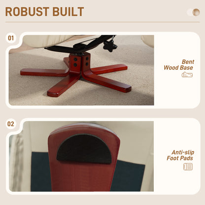 Recliner Armchair with Wood Base, Upholstered Reclining Chair, Cream