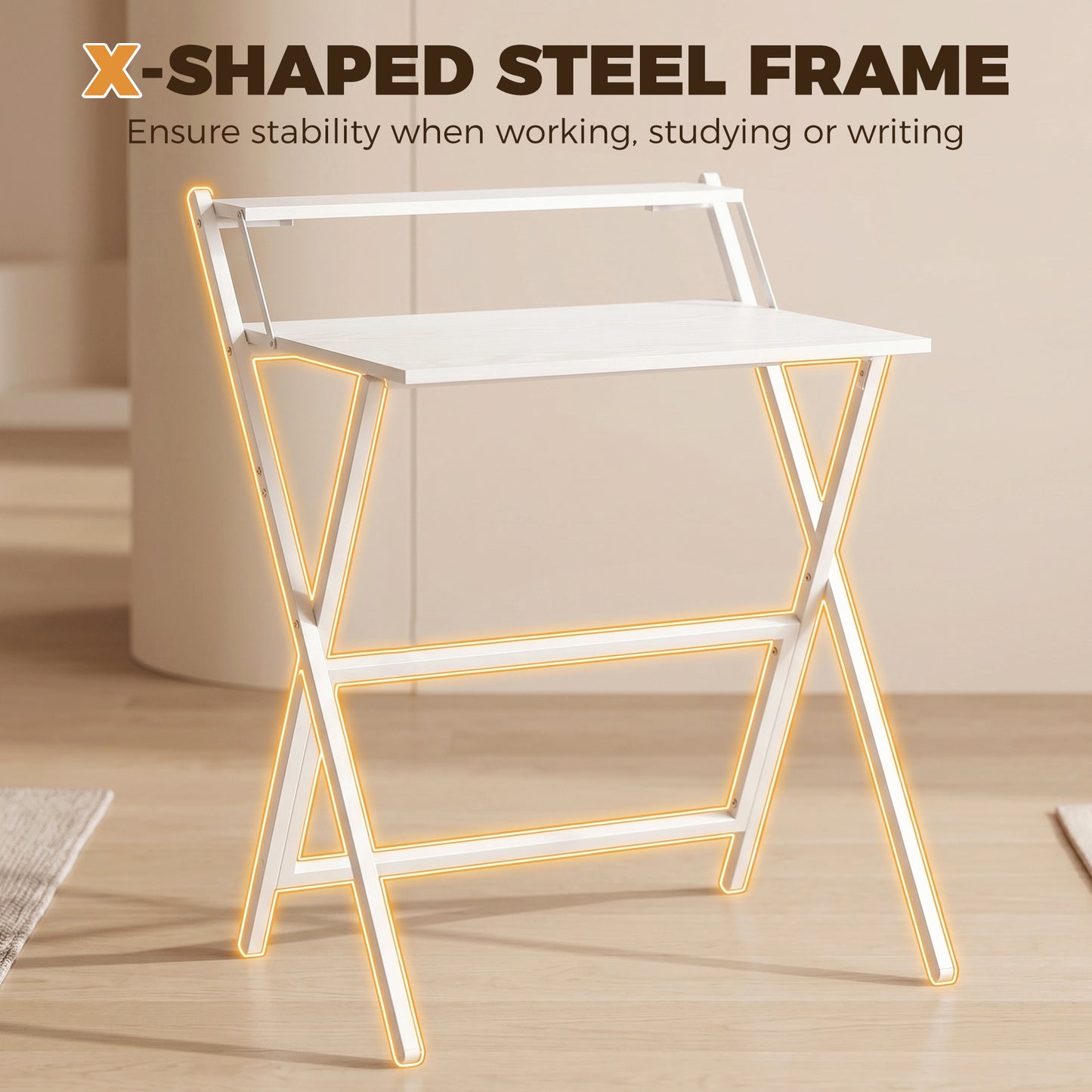 70 cm Folding Computer Desk for Small Spaces Bedroom, White