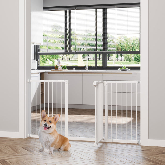 Dog Gate Stair Gate Pressure Fit Pets Barrier Auto Close for Doorway Hallway, 74-148cm Wide Adjustable, White