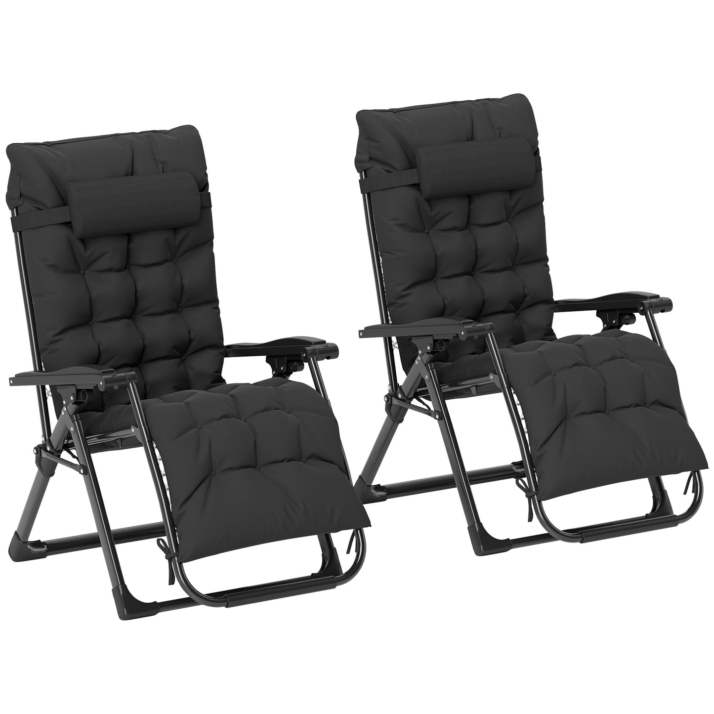 2 PCS Reclining Zero Gravity Chair Folding Lounger Cushion Black