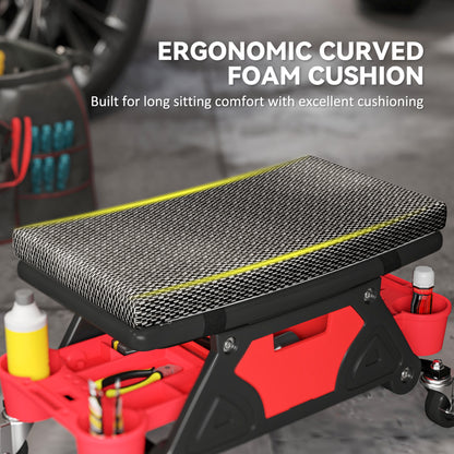 Rolling Mechanic Stool, 135kg Capacity Workshop Stool, Black