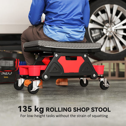 Rolling Mechanic Stool, 135kg Capacity Workshop Stool, Black