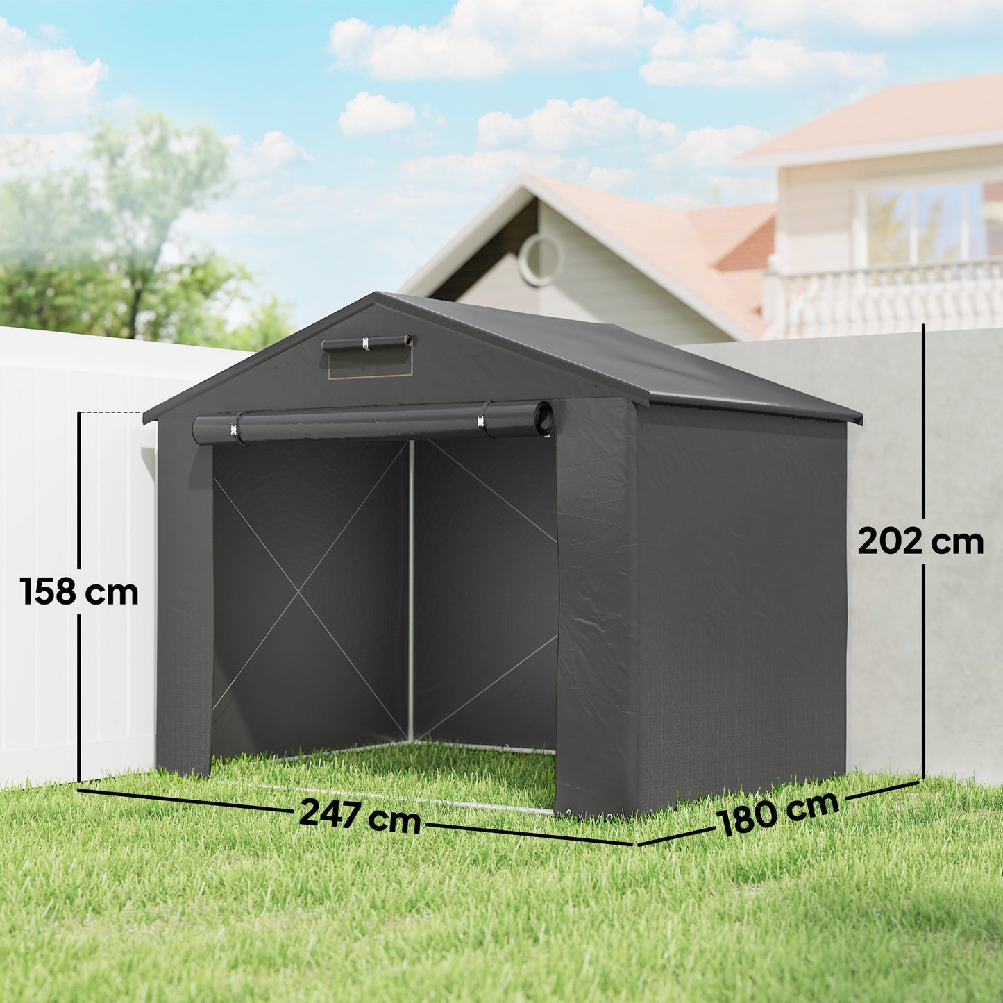 8 x 4 ft Garden Storage Shed with Roll-up Zipper Door, Dark Grey