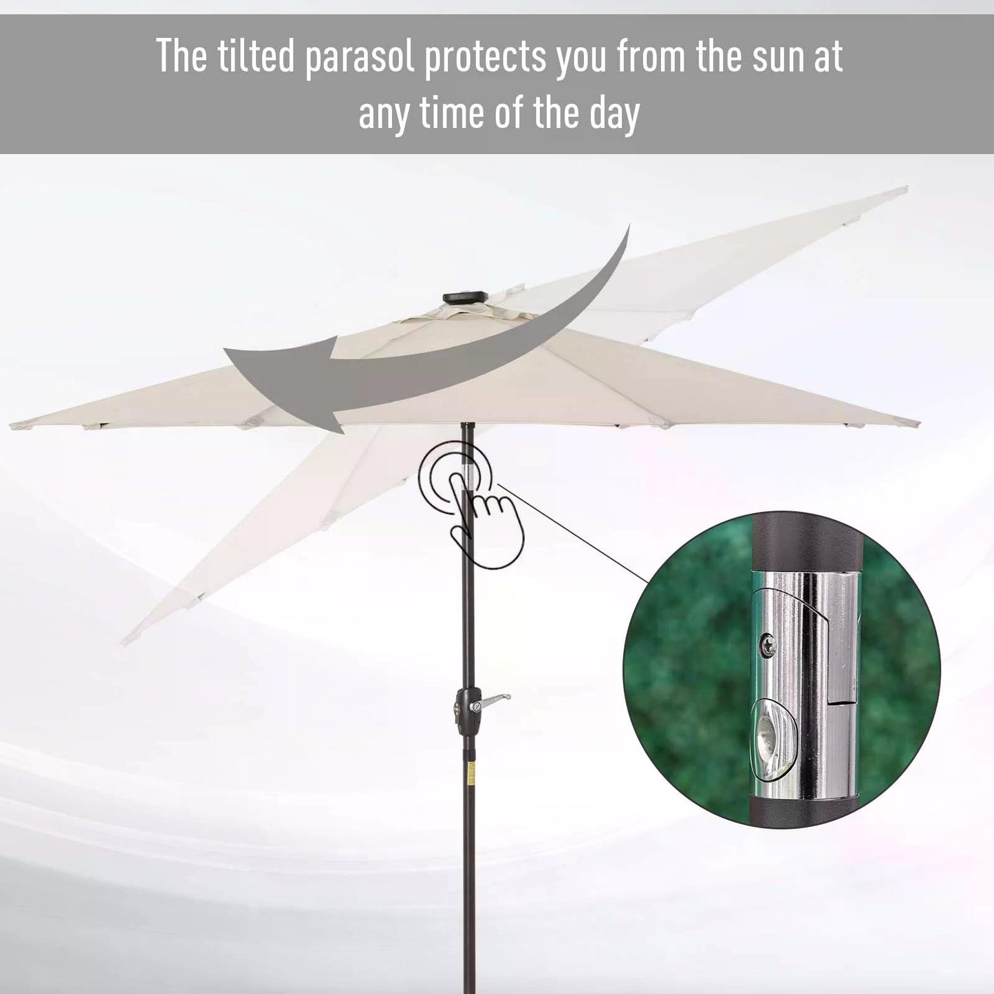 Garden 24 LED Parasol Outdoor Tilt Sun Umbrella Patio Club Party Event Manual Sun Shade w/ Hand Crank Off-white