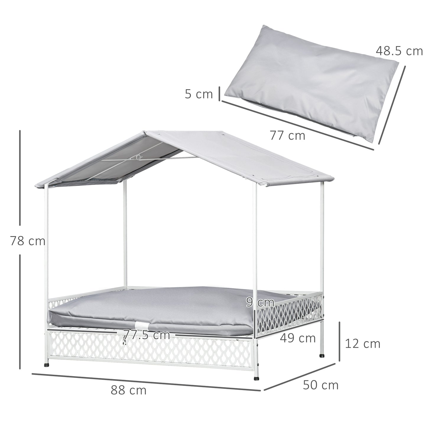Dog Bed with Water-Resistant Sun Canopy, Elevated Dog Bed with Soft Cushion, for Indoors, Outdoors, Small, Medium Dogs