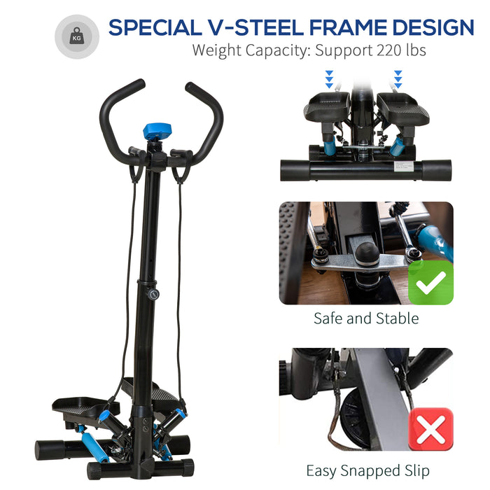 Adjustable Twist Stepper Fitness Step Machine, LCD Screen, Height-Adjust Handlebars, Home Gym, Black and Blue