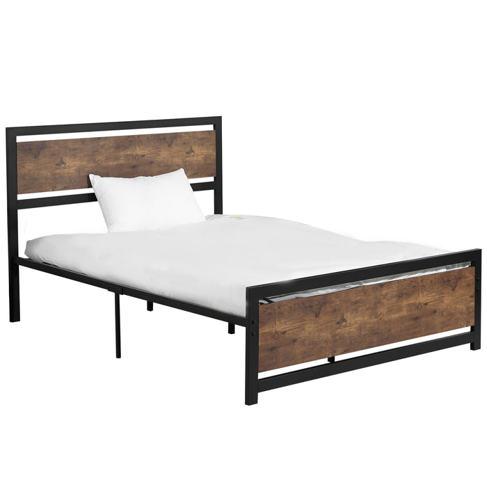 Full Bed Frame with Headboard & Footboard, Strong Slat Support Twin Size Metal Bed w/ Underbed Storage Space, No Box Spring Needed