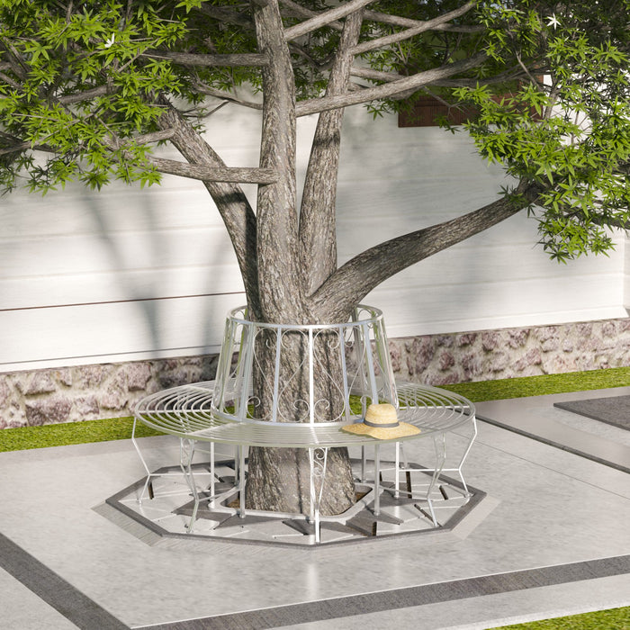 Outdoor Garden Metal Round Tree Bench Seat Diameter 160cm Height 90cm Silver