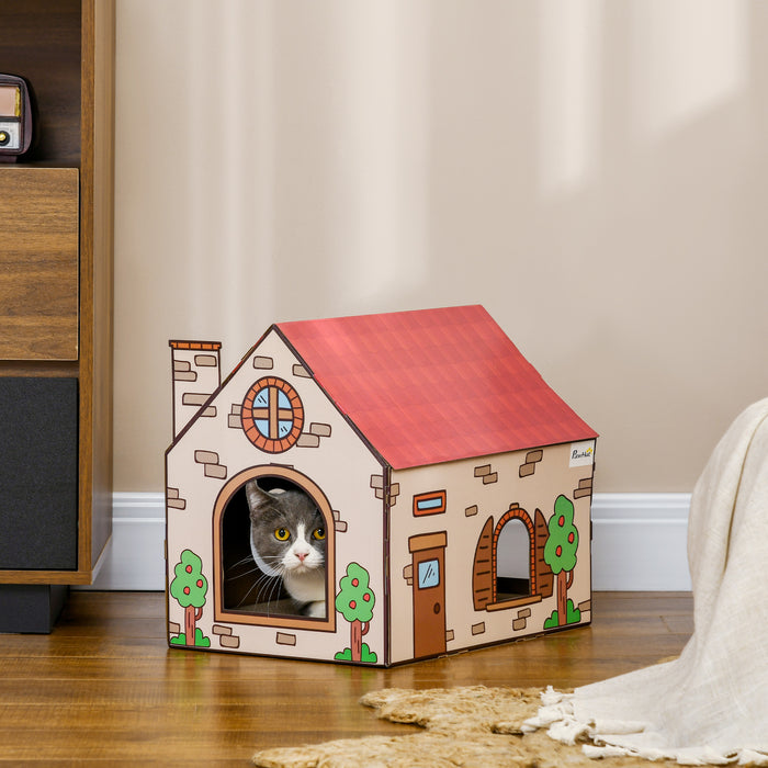 Two-In-One Cat House, Cat Scratching Board with Scratcher, Catnip, Cat Cardboard Scratcher for Indoor Cats