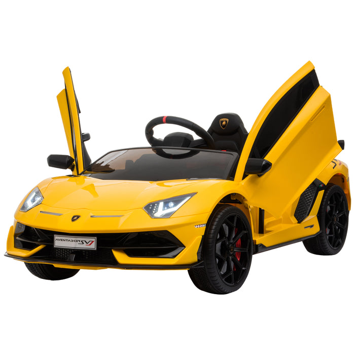 Compatible 12V Battery-powered Kids Electric Ride On Car Lamborghini Aventador Sports Racing Car Toy with Parental Remote Control Lights Yellow