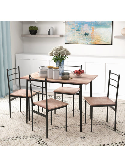 5 Piece Dining Table and Chairs Set, Space Saving, Brown and Black