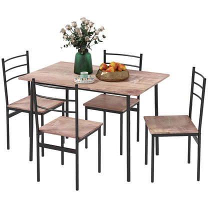 5 Piece Dining Table and Chairs Set, Space Saving, Brown and Black
