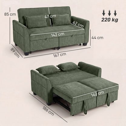 Sofa Bed, 4-in-1 Convertible Pull Out Sleeper Sofa, Dark Green