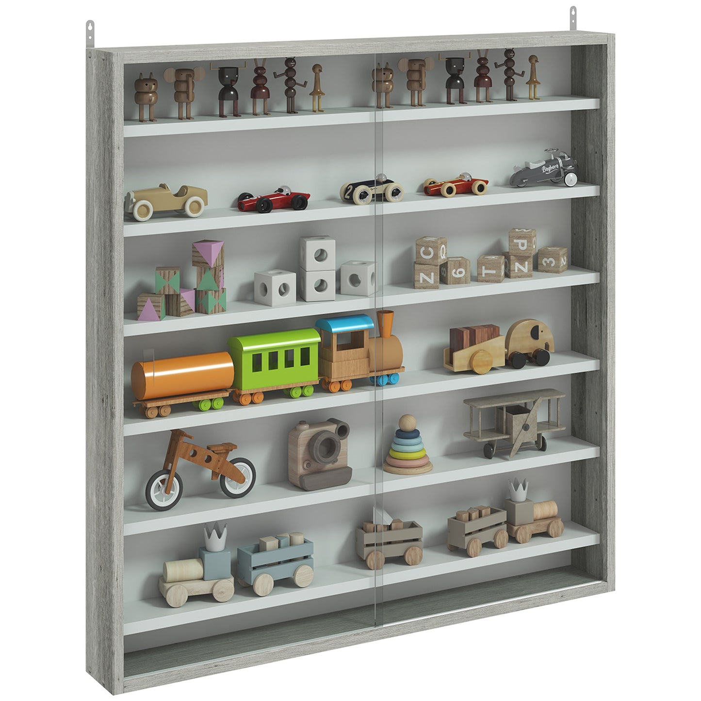 7-Tier Wall Display Cabinet w/ Glass Doors, Graphite Wood Effect