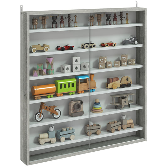 7-Tier Wall Display Cabinet w/ Glass Doors, Graphite Wood Effect