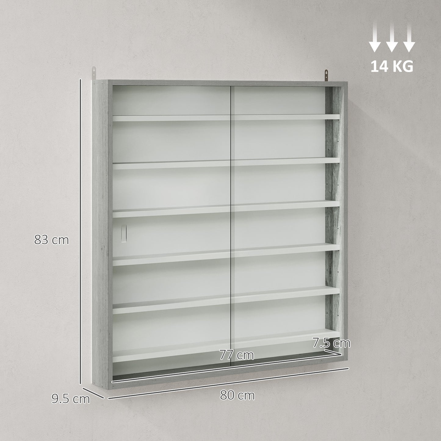 7-Tier Wall Display Cabinet w/ Glass Doors, Graphite Wood Effect