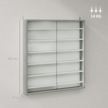 7-Tier Wall Display Cabinet w/ Glass Doors, Graphite Wood Effect