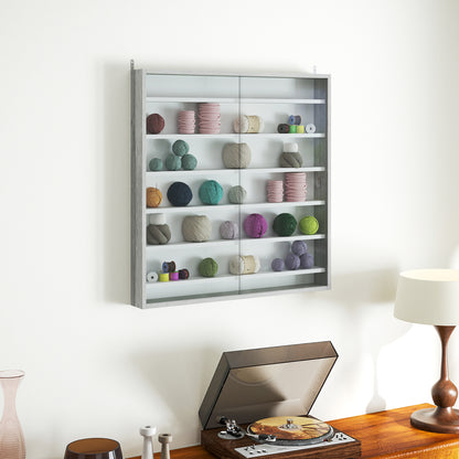 7-Tier Wall Display Cabinet w/ Glass Doors, Graphite Wood Effect