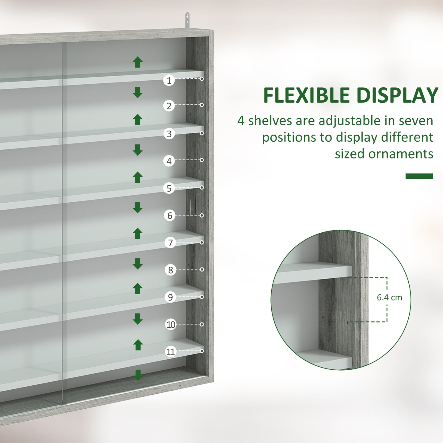 7-Tier Wall Display Cabinet w/ Glass Doors, Graphite Wood Effect