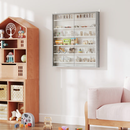 7-Tier Wall Display Cabinet w/ Glass Doors, Graphite Wood Effect