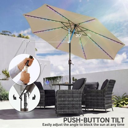 3 m Garden Parasol Umbrella with LED Lights, Patio Umbrella Beige