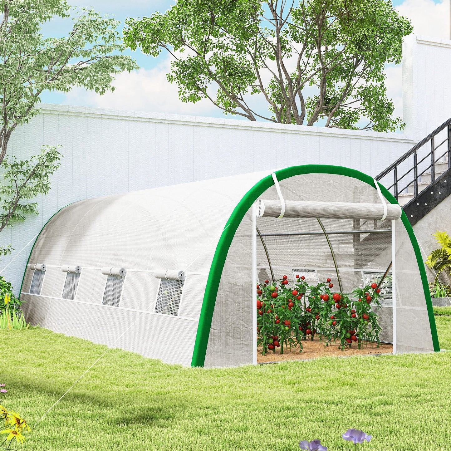 Polytunnel Greenhouse Tunnel Warm House Tent with PE Cover, White