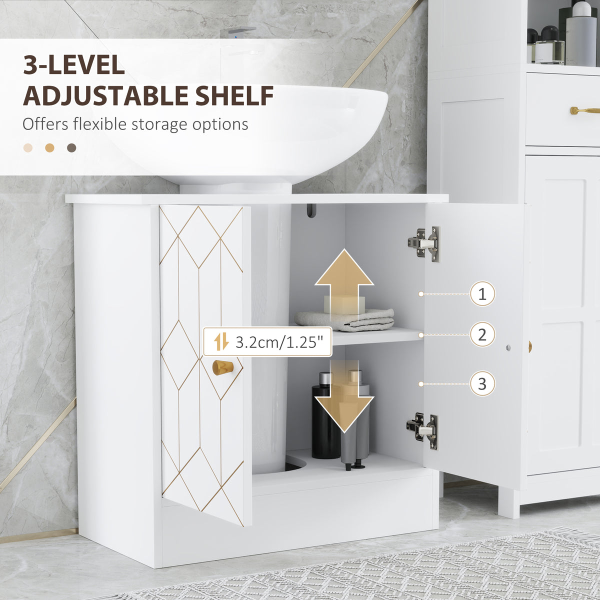 Bathroom Under Sink Cabinet for Basin with or without Pedestal White