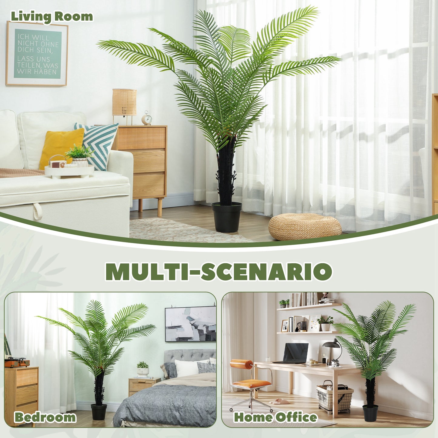 175cm Artificial Areca Palm Tree with PE Leaves and Flocked Soil