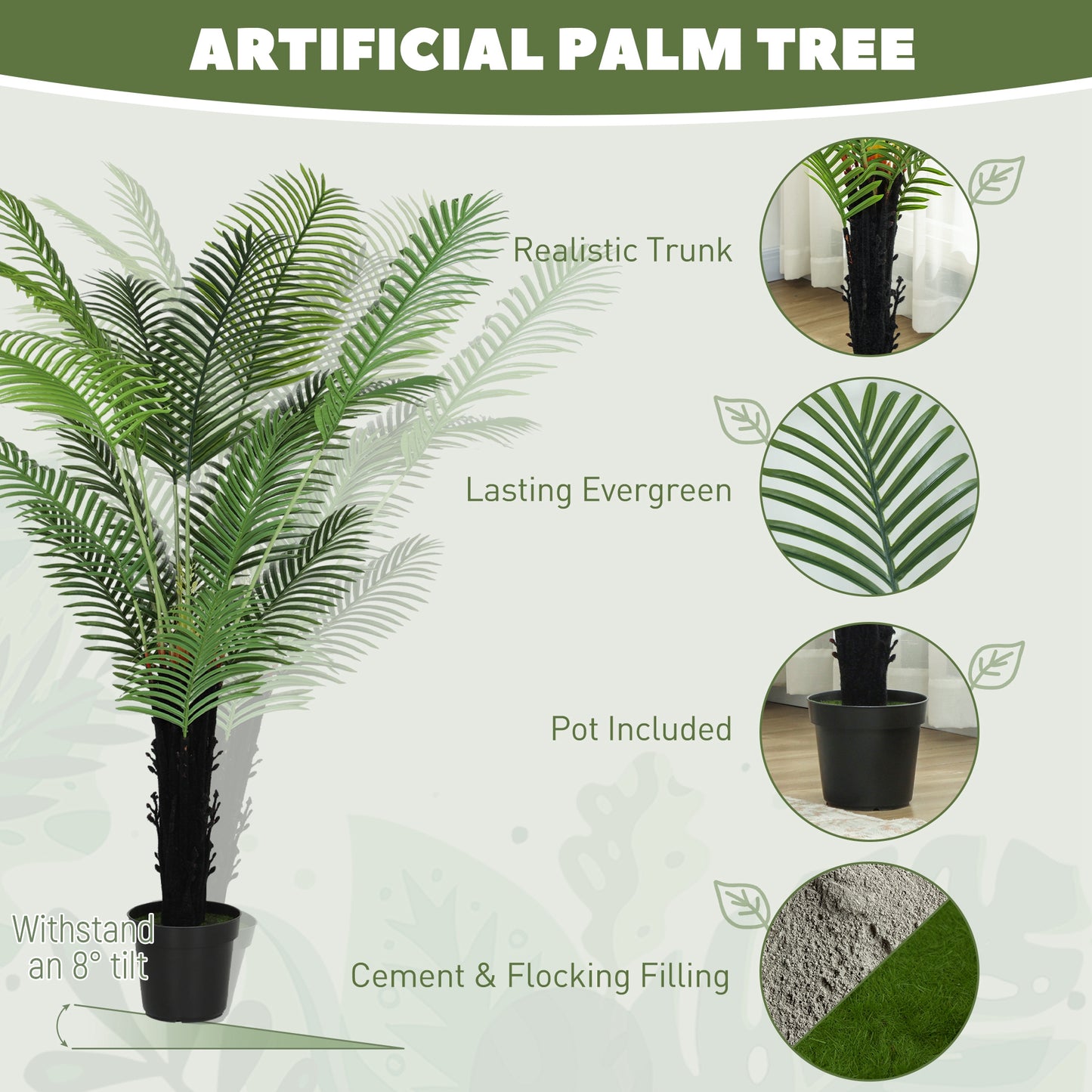 175cm Artificial Areca Palm Tree with PE Leaves and Flocked Soil