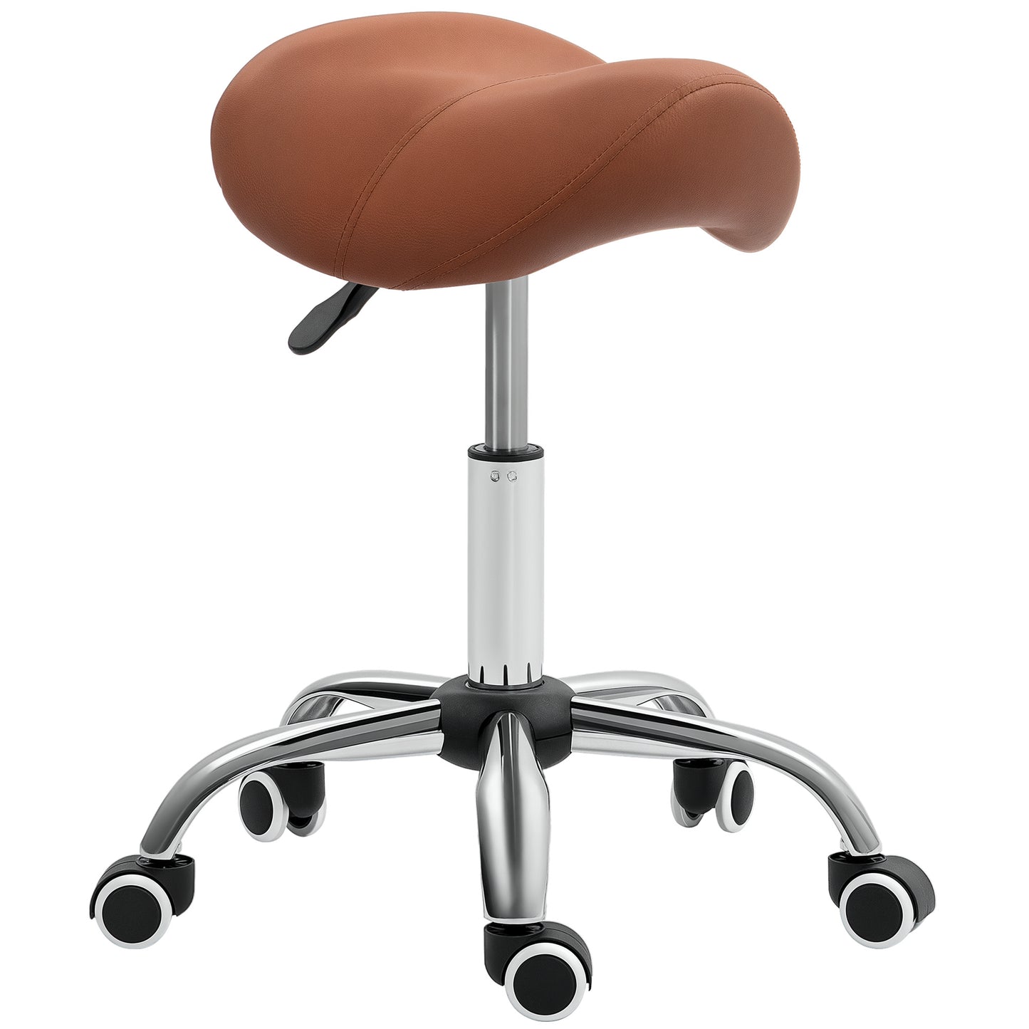 PU Leather Saddle Stool w/ Moulded Padded Seat Adjustable Height Brown