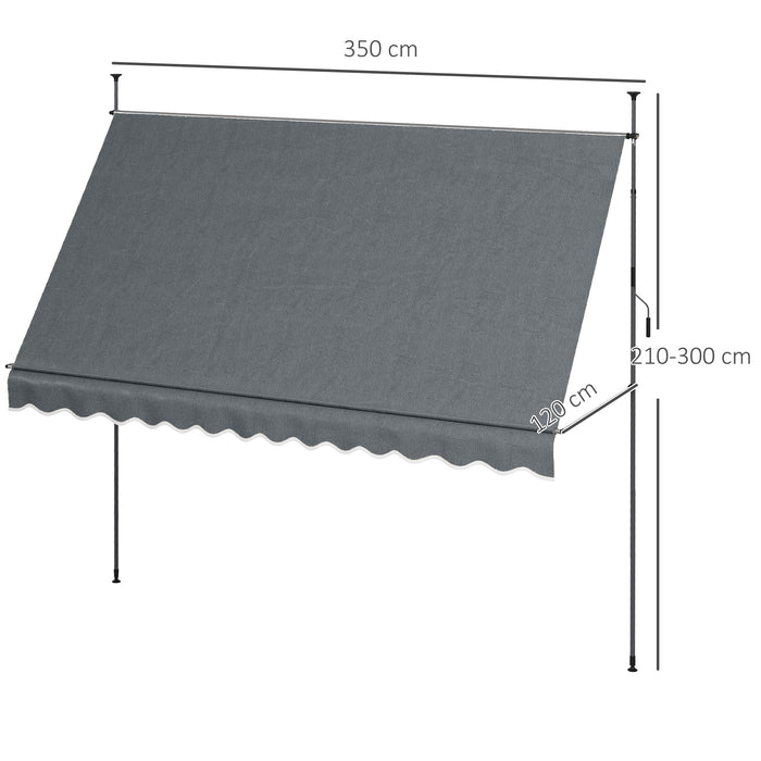 3.5 x 1.2m Retractable Awning, Free Standing Patio Sun Shade Shelter, UV Resistant, for Window and Door, Grey