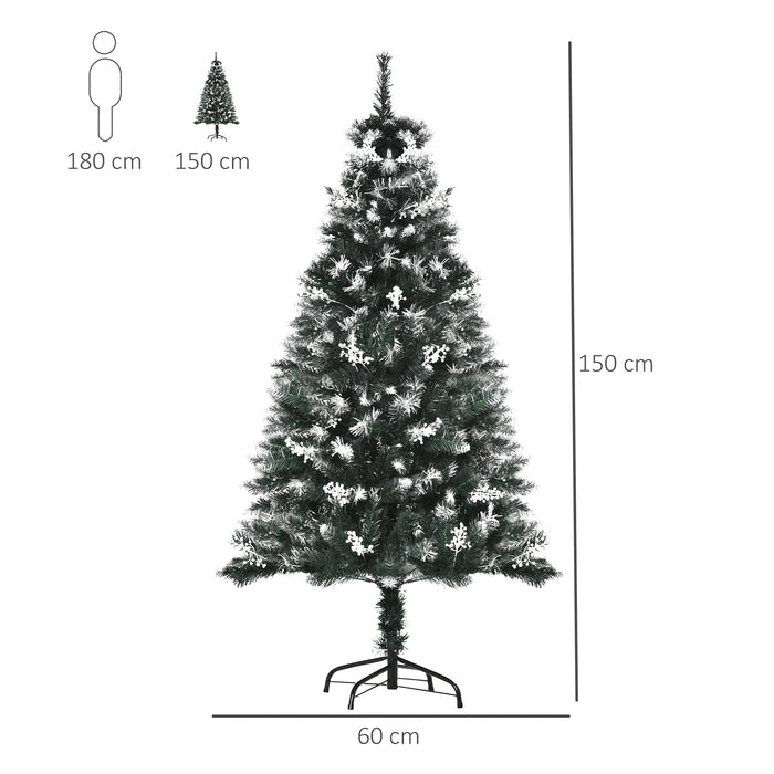 5FT Artificial Snow Dipped Christmas Tree Xmas Pencil Tree Holiday Home Indoor Decoration with Foldable Feet White Berries Green