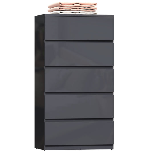 Bedroom Chest of Drawers, 5 Drawers Dresser, Drawer Unit, Grey