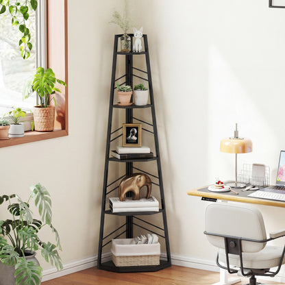 5-Tier Corner Bookcase, Floor Standing Shelving Unit, Black