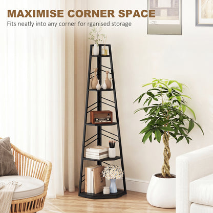 5-Tier Corner Bookcase, Floor Standing Shelving Unit, Black